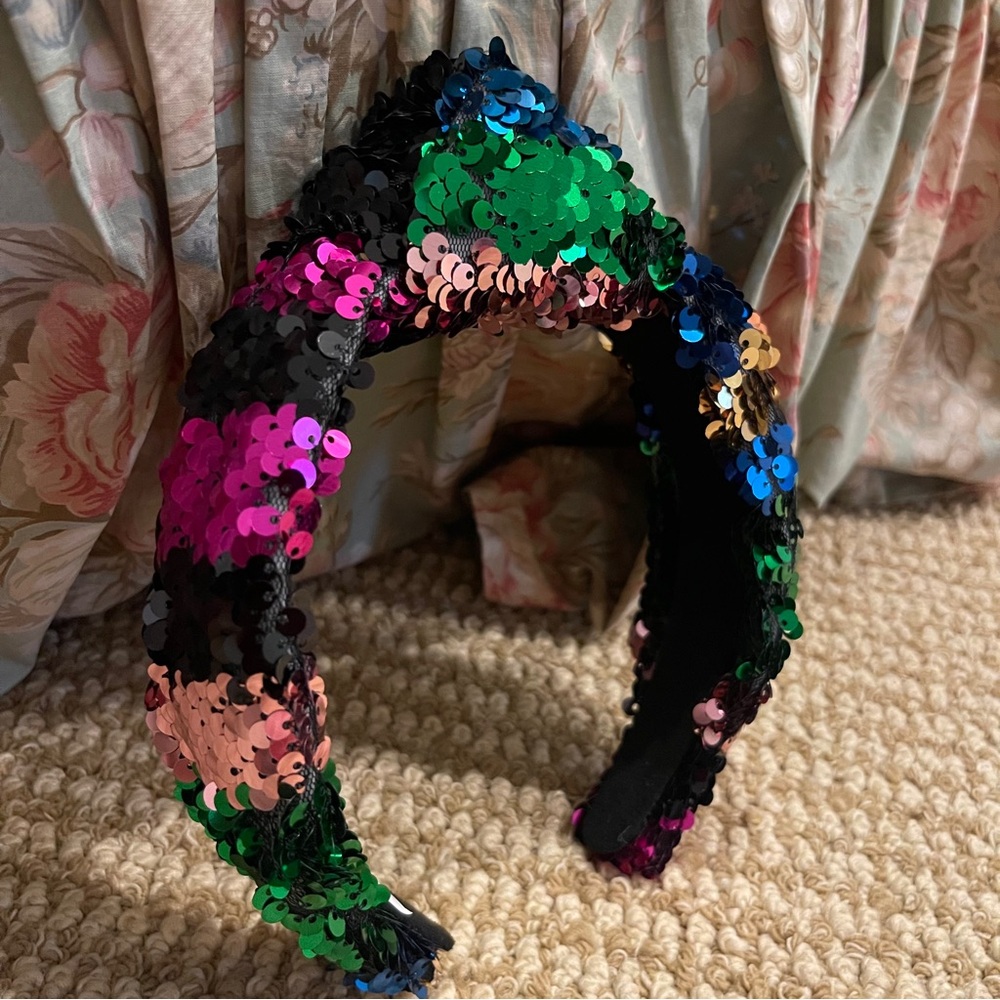 Brianna Cannon Multicolor Rainbow Sequin Knotted Headband NWT - Picture 6 of 6